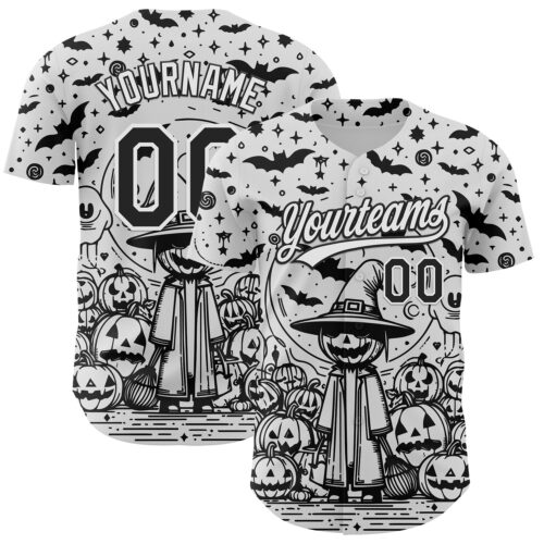 3DPattern5259 Custom White Black 3D Halloween Authentic Baseball Jersey