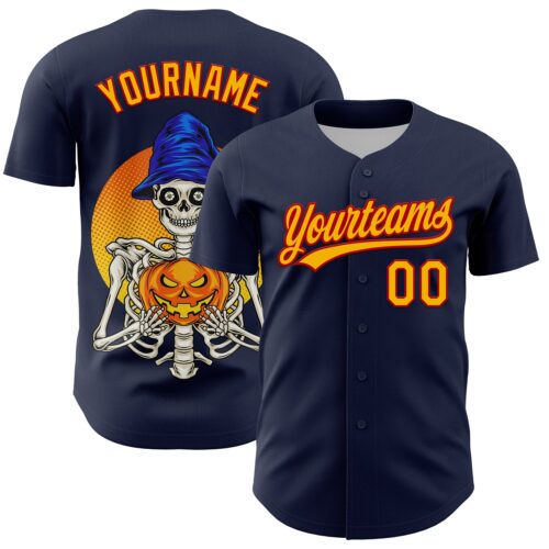 3DPattern5260 Custom Navy Gold-Red 3D Halloween Authentic Baseball Jersey