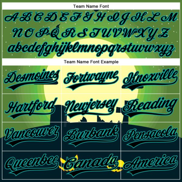 Custom Green Black-Aqua 3D Halloween Authentic Baseball Jersey