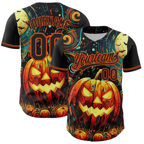 3DPattern5262 Custom Black Orange 3D Halloween Authentic Baseball Jersey