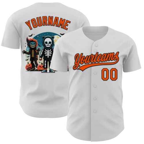 3DPattern5268 Custom White Orange-Black 3D Halloween Authentic Baseball Jersey