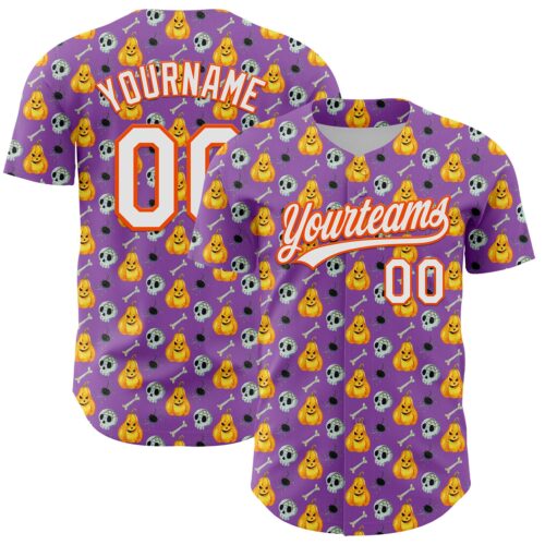 3DPattern5271 Custom Medium Purple White-Orange 3D Halloween Authentic Baseball Jersey