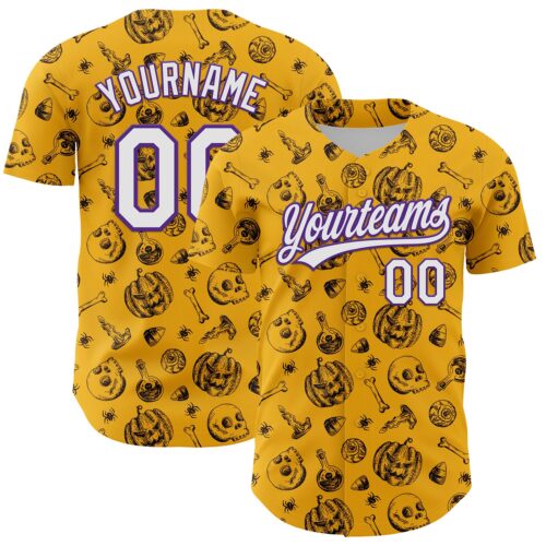 3DPattern5273 Custom Gold White-Purple 3D Halloween Authentic Baseball Jersey