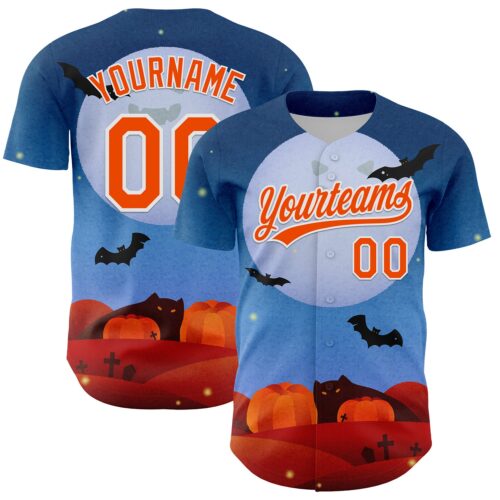 3DPattern5275 Custom Blue Orange-White 3D Halloween Authentic Baseball Jersey