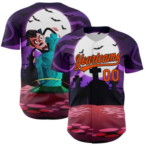 3DPattern5276 Custom Purple Orange-Black 3D Halloween Authentic Baseball Jersey