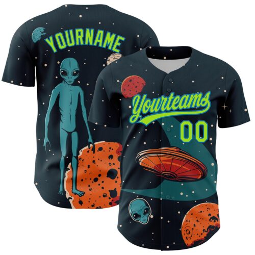 3DPattern5286 Custom Navy Neon Green-Blue 3D Halloween Authentic Baseball Jersey