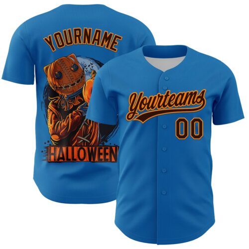 3DPattern5292 Custom Blue Brown-Bay Orange 3D Halloween Authentic Baseball Jersey