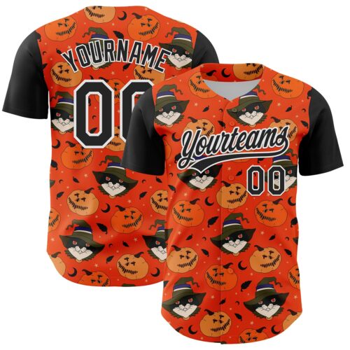 3DPattern5294 Custom Orange Black-White 3D Halloween Authentic Baseball Jersey