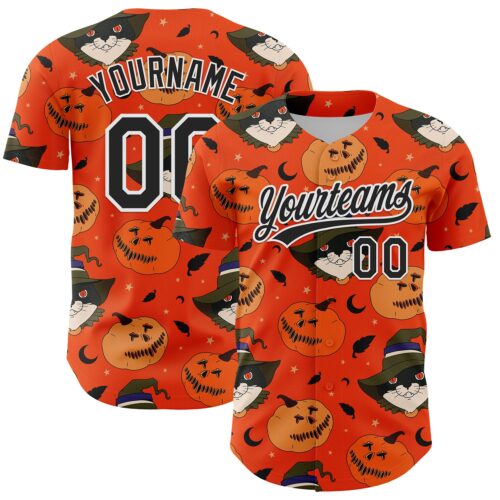 3DPattern5295 Custom Orange Black-White 3D Halloween Authentic Baseball Jersey