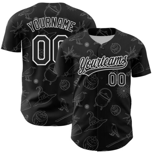 3DPattern5298 Custom Black White 3D Halloween Authentic Baseball Jersey