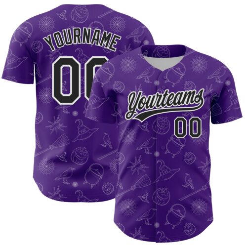 3DPattern5299 Custom Purple Black-White 3D Halloween Authentic Baseball Jersey