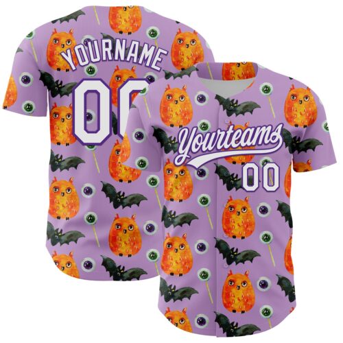 3DPattern5304 Custom Light Purple White-Purple 3D Halloween Authentic Baseball Jersey