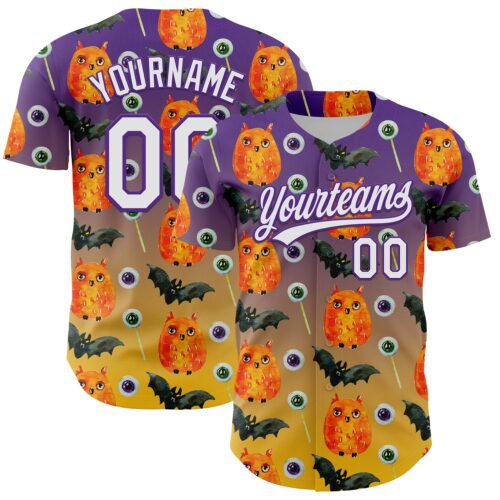 3DPattern5305 Custom Purple White-Yellow 3D Halloween Authentic Baseball Jersey