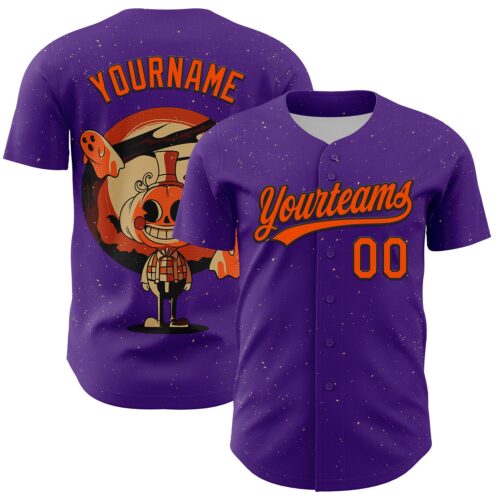 3DPattern5306 Custom Purple Orange-Black 3D Halloween Authentic Baseball Jersey