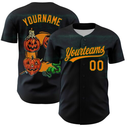 3DPattern5307 Custom Black Bay Orange-Green 3D Halloween Authentic Baseball Jersey