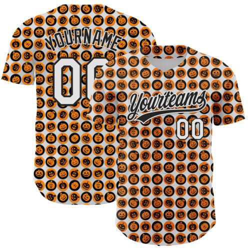 3DPattern5308 Custom White Orange-Black 3D Halloween Authentic Baseball Jersey