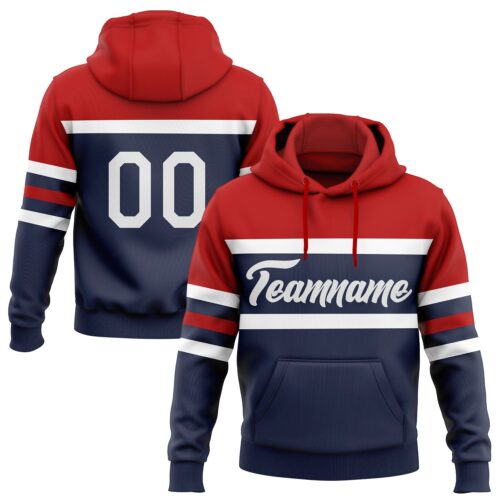 3DPattern5388 Custom Stitched Navy White-Red Line Sports Pullover Sweatshirt Hoodie