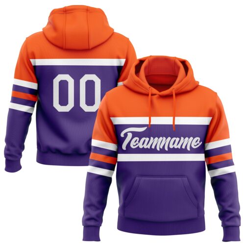 3DPattern5412 Custom Stitched Purple White-Orange Line Sports Pullover Sweatshirt Hoodie