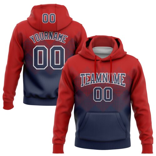 3DPattern5571 Custom Stitched Red Navy-White 3D Pattern Design Gradient Square Shape Sports Pullover Sweatshirt Hoodie