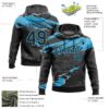 Custom Stitched Black Sky Blue 3D Pattern Design Torn Paper Style Sports Pullover Sweatshirt Hoodie