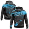 Custom Stitched Black Sky Blue 3D Pattern Design Torn Paper Style Sports Pullover Sweatshirt Hoodie