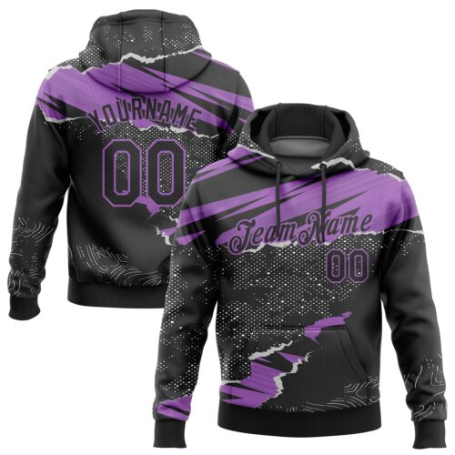 3DPattern5597 Custom Stitched Black Medium Purple 3D Pattern Design Torn Paper Style Sports Pullover Sweatshirt Hoodie