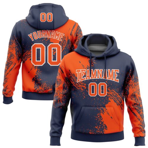 3DPattern5660 Custom Stitched Navy Orange-White 3D Pattern Design Abstract Brush Stroke Sports Pullover Sweatshirt Hoodie