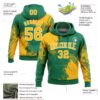 Custom Stitched Kelly Green Gold-White 3D Pattern Design Abstract Brush Stroke Sports Pullover Sweatshirt Hoodie