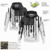 Custom White Black 3D American Flag And Fish Hook Fishing Sports Pullover Sweatshirt Hoodie