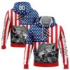 Custom Red US Navy Blue-Black 3D American Flag And Largemouth Bass Fish Fishing Sports Pullover Sweatshirt Hoodie
