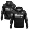 Custom Black White 3D American Flag And Fish Hook Fishing Sports Pullover Sweatshirt Hoodie