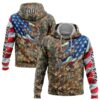 Custom Camo Black-White 3D American Flag Hunting Sports Pullover Sweatshirt Hoodie