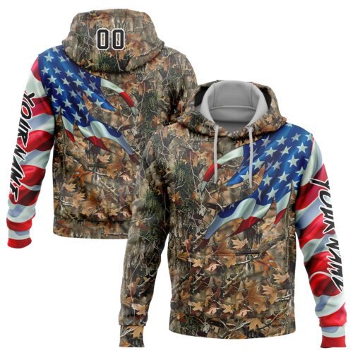 3DPattern5792 Custom Camo Black-White 3D American Flag Hunting Sports Pullover Sweatshirt Hoodie