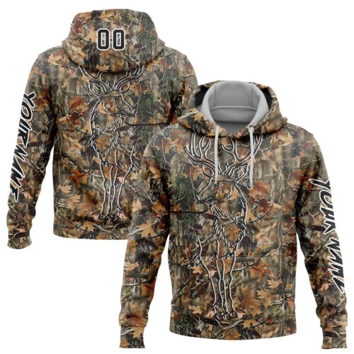 3DPattern5801 Custom Camo Black-White 3D Deer Hunting Sports Pullover Sweatshirt Hoodie