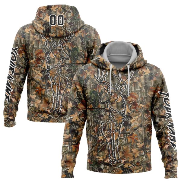 Custom Camo Black-White 3D Deer Hunting Sports Pullover Sweatshirt Hoodie