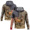 Custom Camo Black-White 3D American Flag And Deer Hunting Sports Pullover Sweatshirt Hoodie