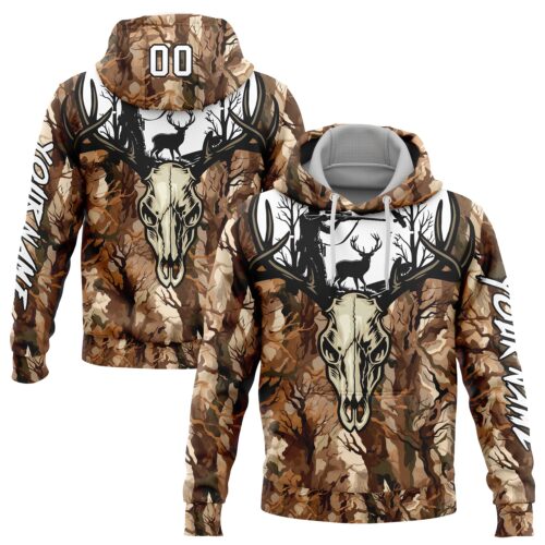 Custom Camo White-Black 3D Gun Hunter Deer Hunting Sports Pullover Sweatshirt Hoodie