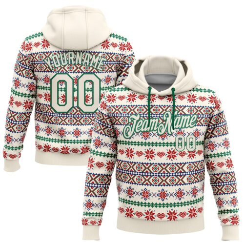 3DPattern5847 Custom Stitched Cream Red-White 3D Christmas Sports Pullover Sweatshirt Hoodie