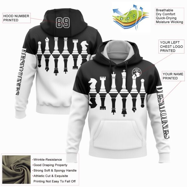 Custom Black White 3D Chess International Chess Day Sports Pullover Sweatshirt Hoodie