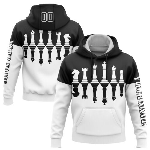 3DPattern5888 Custom Black White 3D Chess International Chess Day Sports Pullover Sweatshirt Hoodie