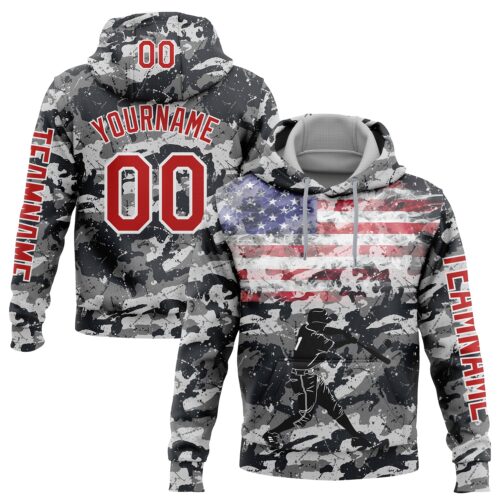 3DPattern5926 Custom Camo Red-White 3D USA Flag Sports Pullover Sweatshirt Salute To Service Hoodie