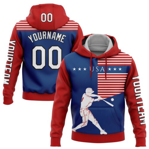 3DPattern6079 Custom Red US Navy Blue-Black 3D USA Flag Sports Pullover Sweatshirt Hoodie
