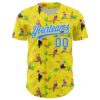 Custom Light Yellow Electric Blue-White 3D Funny Christmas Authentic Baseball Jersey
