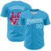 Custom Sky Blue White 3D Love Heart Valentine's Day Authentic Baseball Jersey