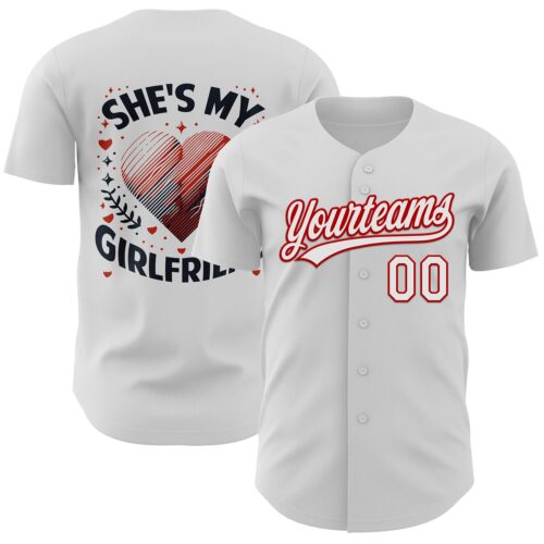 3DPattern6119 Custom White Red 3D Love Heart Valentine's Day Authentic Baseball Jersey