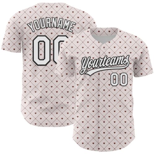 3DPattern6129 Custom White Black 3D Love Heart Valentine's Day Authentic Baseball Jersey