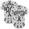 Custom White Black 3D Skin Cancer Ribbon Authentic Baseball Jersey