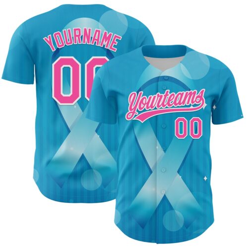 3DPattern6146 Custom Sky Blue Pink-White 3D Prostate Cancer Ribbon Authentic Baseball Jersey
