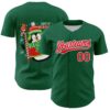 Custom Kelly Green Fire Red-White 3D Funny Christmas Authentic Baseball Jersey