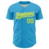 Custom Sky Blue Neon Green-White 3D Funny Christmas Authentic Baseball Jersey